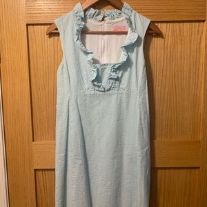 Lilly pulitzer dress 4 seersucker ruffle euc blue